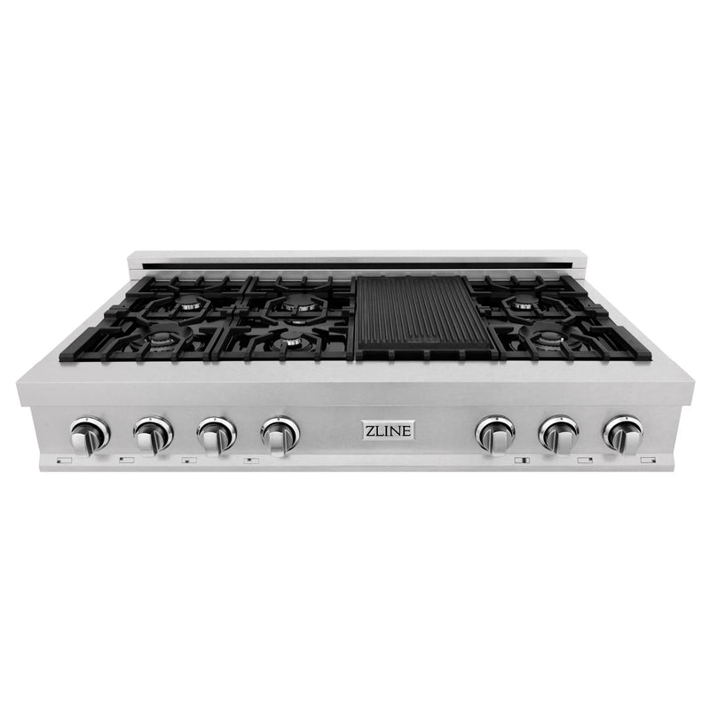 ZLINE 48" Porcelain Gas Stovetop in DuraSnow® Stainless Steel with 7 Gas and Griddle (RTS-48)