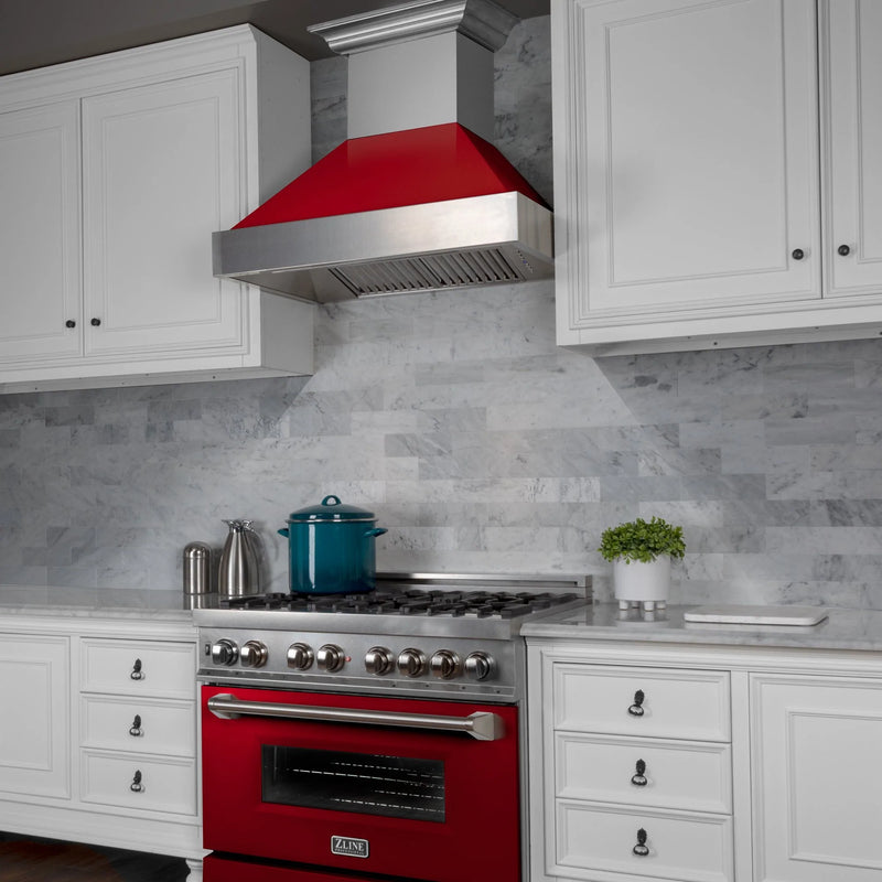 ZLINE Ducted ZLINE DuraSnow Stainless Steel® Range Hood with Red Gloss Shell (8654RG)