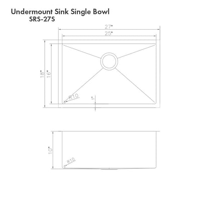 ZLINE Meribel 27 Inch Undermount Single Bowl Sink in DuraSnow® Stainless Steel (SRS-27S)