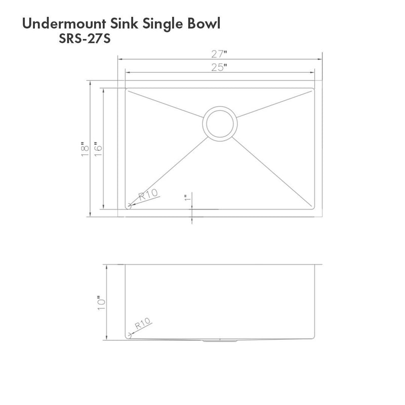 ZLINE Meribel 27 Inch Undermount Single Bowl Sink in Stainless Steel (SRS-27)
