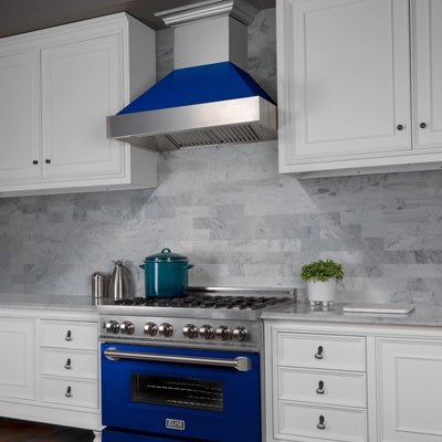 ZLINE Ducted ZLINE DuraSnow Stainless Steel® Range Hood with Blue Gloss Shell (8654BG)