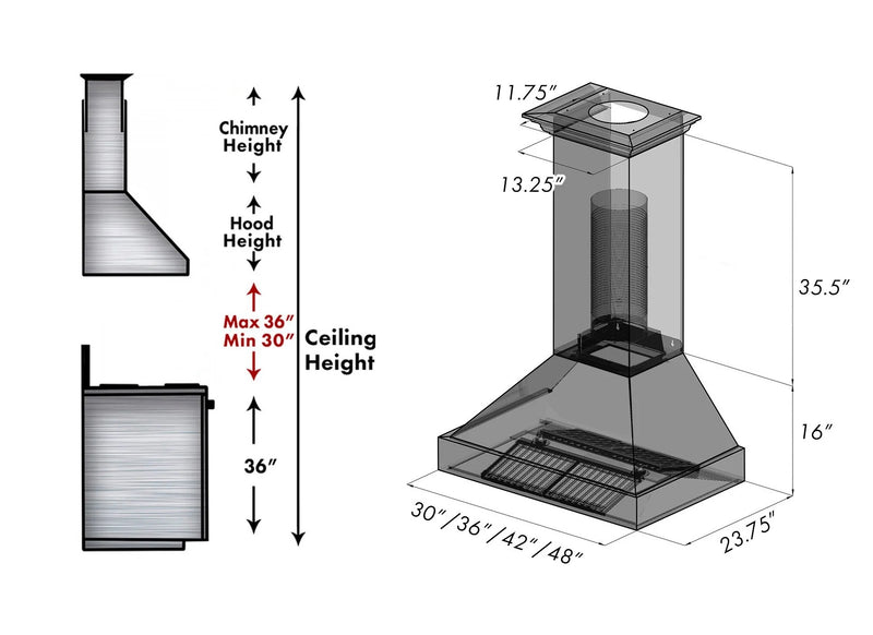 ZLINE Ducted ZLINE DuraSnow Stainless Steel® Range Hood with Blue Gloss Shell (8654BG)