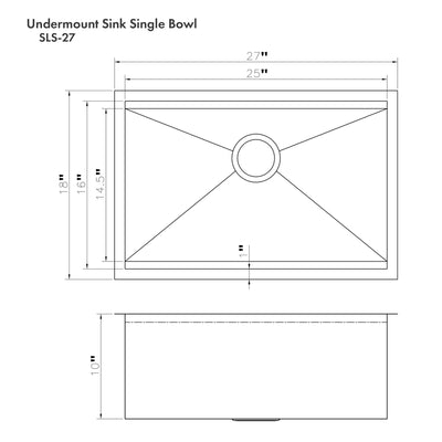 ZLINE Garmisch 27 Inch Undermount Single Bowl Sink in Stainless Steel with Accessories (SLS-27)