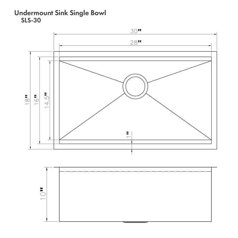 ZLINE Garmisch 30 Inch Undermount Single Bowl Sink in DuraSnow® Stainless Steel with Accessories (SLS-30S)