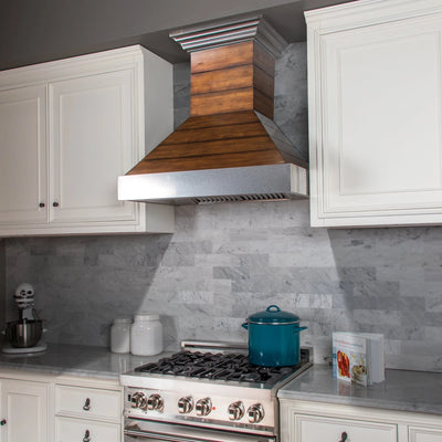 ZLINE 30" Convertible Vent Wooden Wall Range Hood with Shiplap and Stainless Steel Accents (365BB-30)
