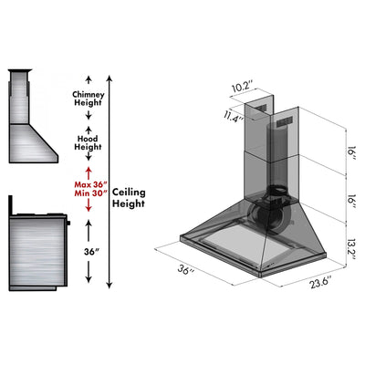 ZLINE 36" Outdoor Wall Mount Range Hood in Stainless Steel (696-304-36)